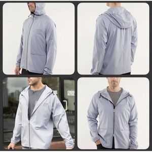 Lululemon Reaction Jacket Full Zip Hooded Blue Micro check Pattern Men's Size L